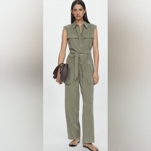 Mango Pocket Detail Cargo Jumpsuit, khaki Size Small